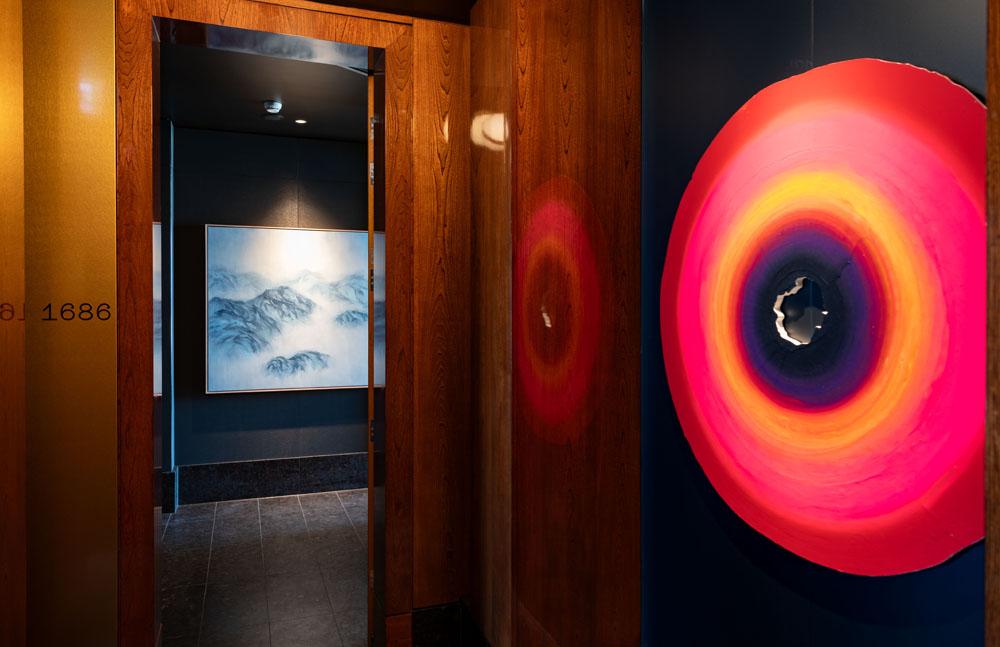 The Star Sydney - hotel room - Susie Dureau - landscape painting - Brett Anthony Moore - lacquer concentric circle painting pink