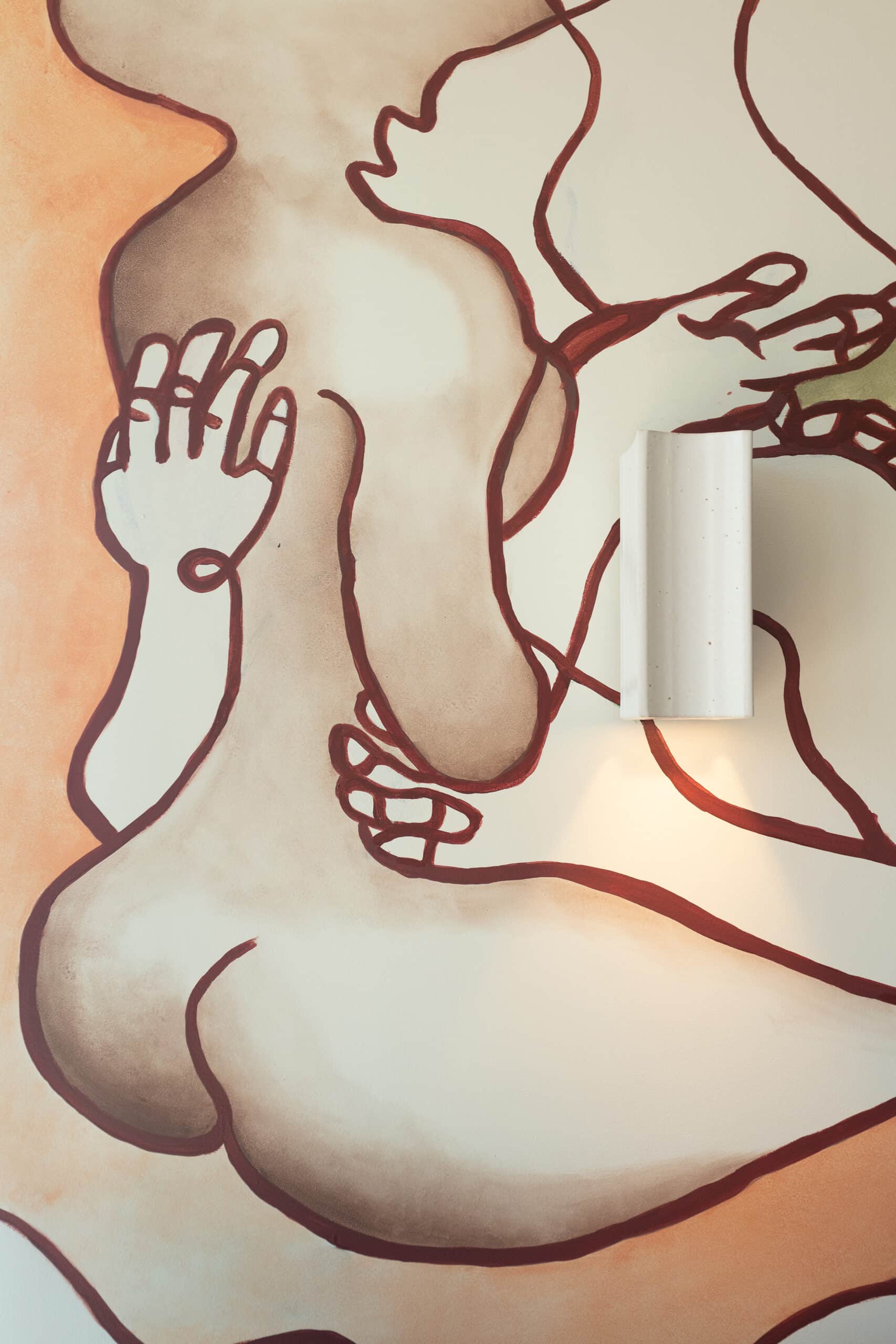 Line drawing mural by George Buchanan at Monica rooftop bar at 25hours The Olympia hotel Sydney