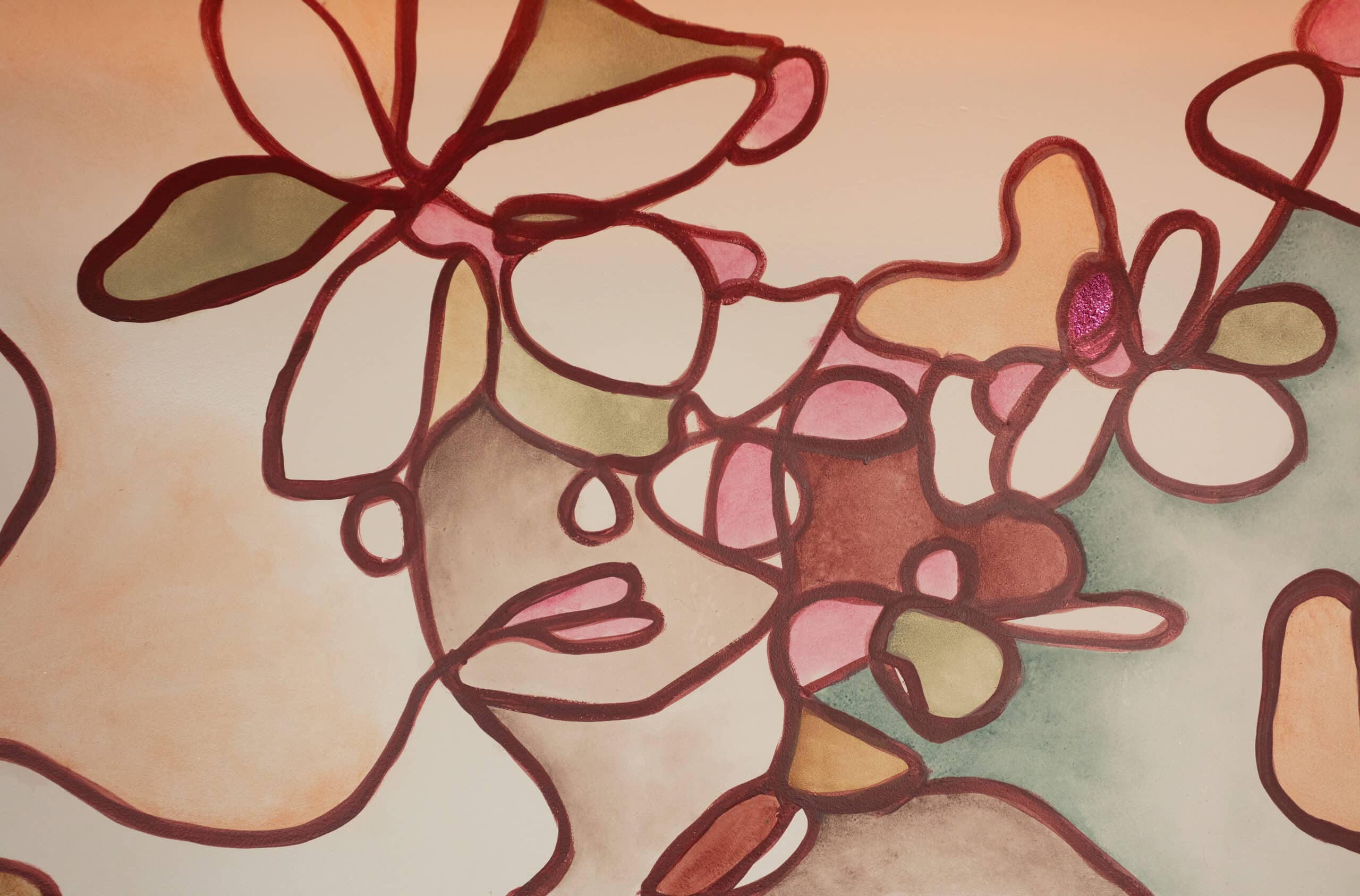 Line drawing mural by George Buchanan at Monica rooftop bar at 25hours The Olympia hotel Sydney